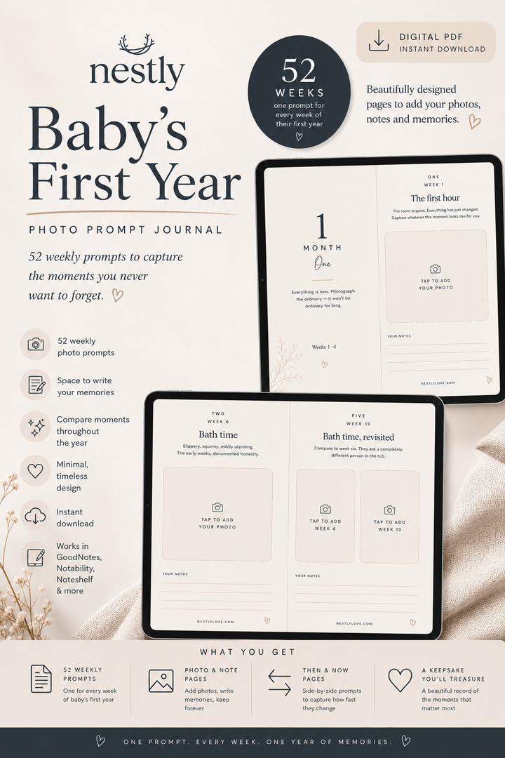 Baby's First Year Photo Prompt Journal — Digital Fillable PDF