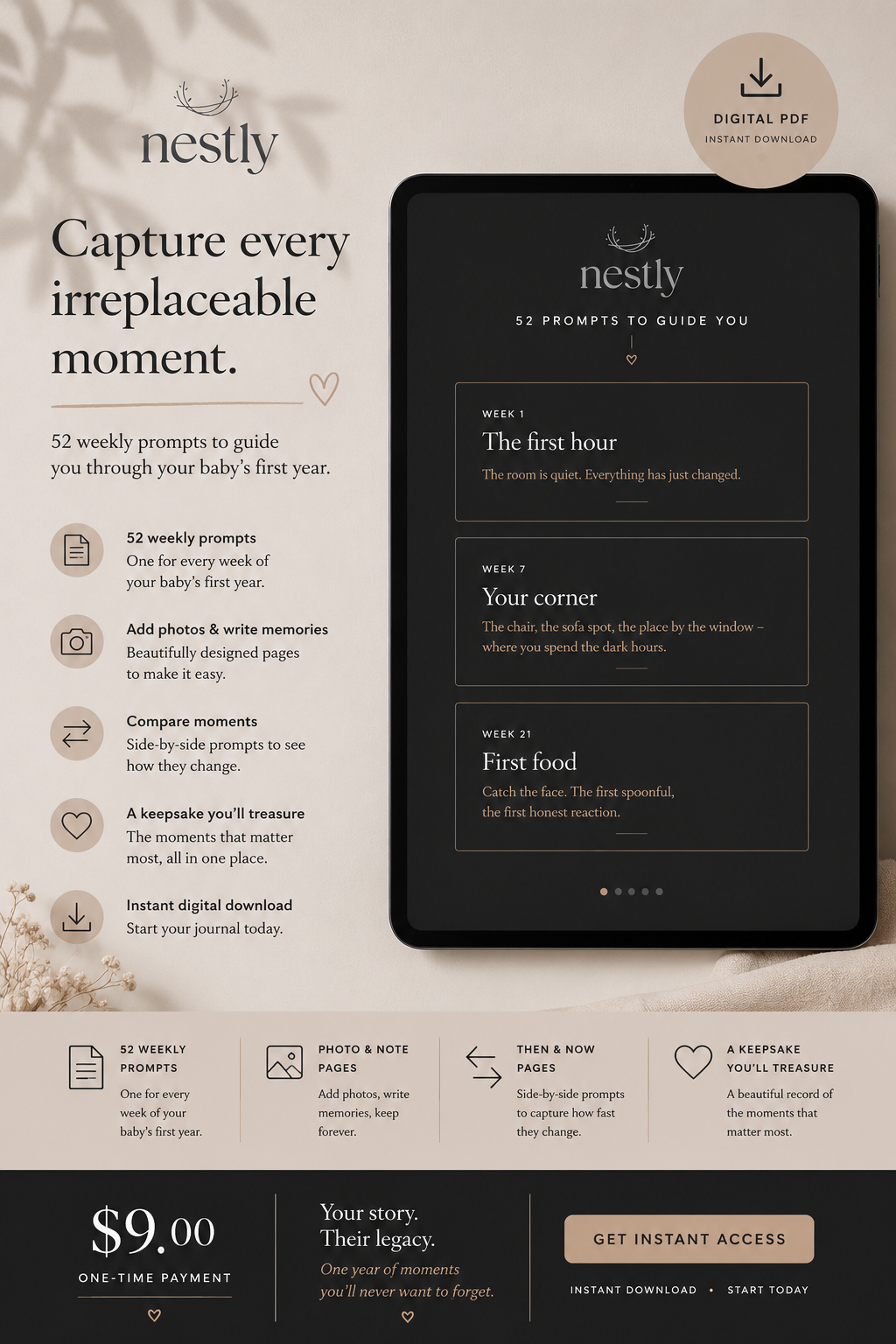 Baby's First Year Photo Prompt Journal — Digital Fillable PDF